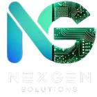 Logo: "NG" letters, gradient blue and turquoise, "G" with circuit board design, "NexGen Solutions" text.