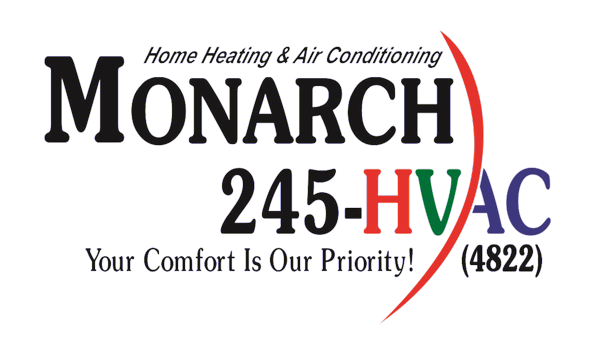 Logo for Monarch HVAC, with text "Home Heating & Air Conditioning," and contact number 245-HVAC.