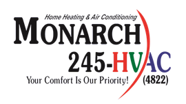 Logo for Monarch HVAC, with text "Home Heating & Air Conditioning," and contact number 245-HVAC.
