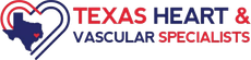 Texas Heart & Vascular Specialists logo with red and blue heart outline and Texas silhouette