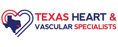 Texas Heart & Vascular Specialists logo with red and navy heart outline and Texas silhouette
