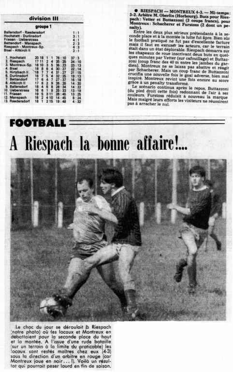 A newspaper article about a riespach la bonne affaire