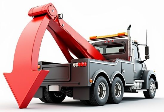 Order tow truck service today, with Git-Er-Done Towing! A tow truck with a red arrow pointing down