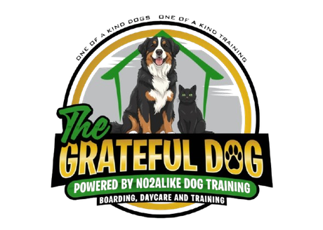 Logo: Dog and cat, green and gold frame, text