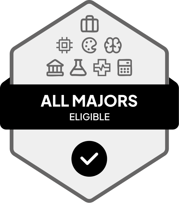 Badge with blue banner: