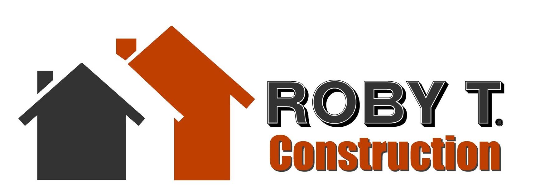 Un logo pour Roby T. Construction avec deux maisons et des flèches
