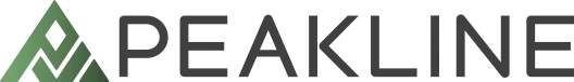 PEAKLINE logo with a green geometric mountain icon and gray text on a white background