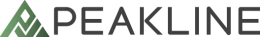 PEAKLINE logo with a green geometric mountain icon and gray text on a white background