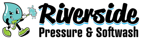 Riverside Pressure & Softwash logo with a cartoon water-drop mascot and black-and-blue text