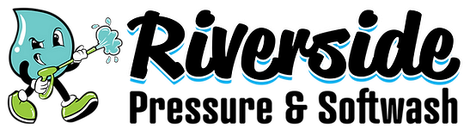 Riverside Pressure & Softwash logo with a cartoon water-drop mascot and black-and-blue text