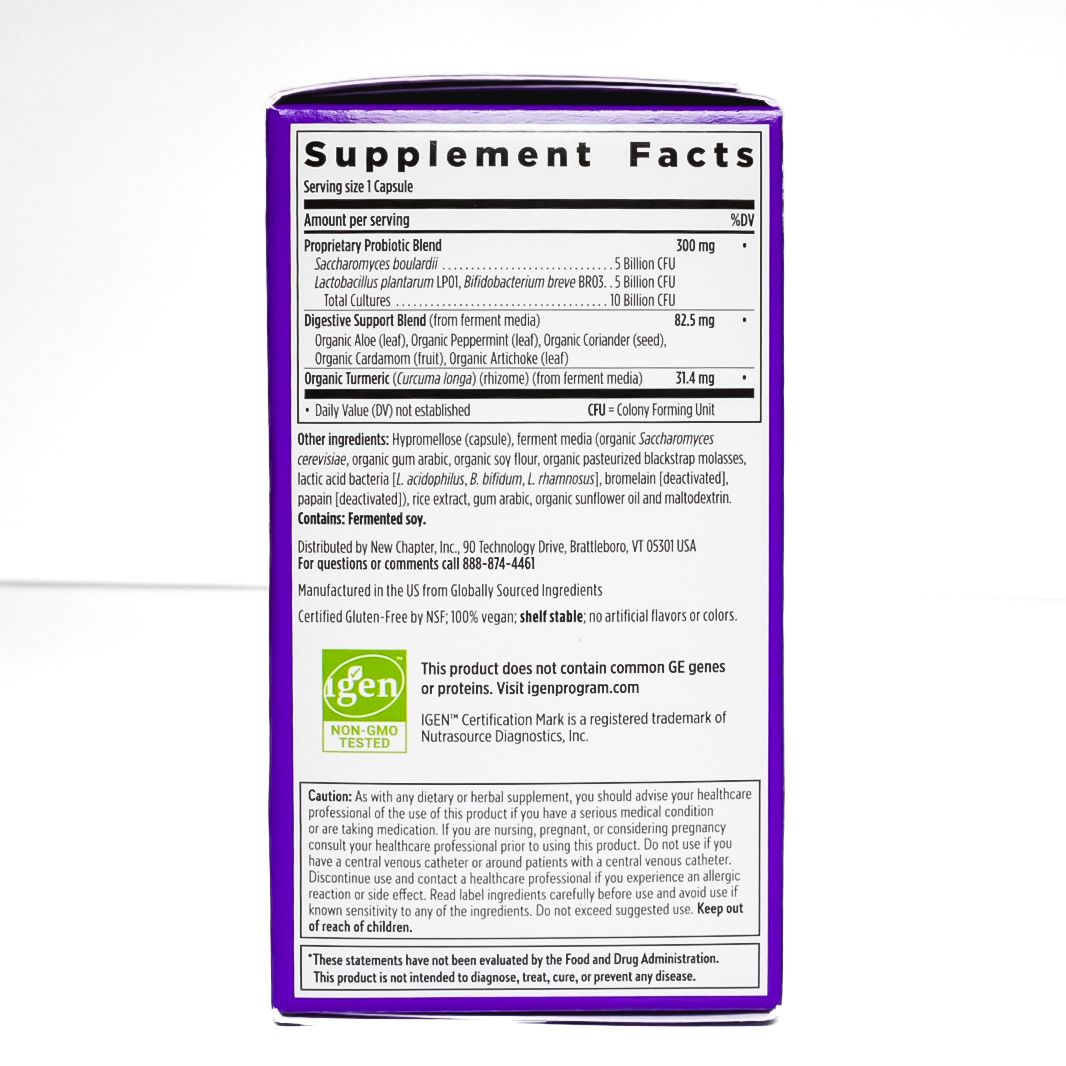 Purple New Chapter All-Flora Probiotic supplement box on a white background