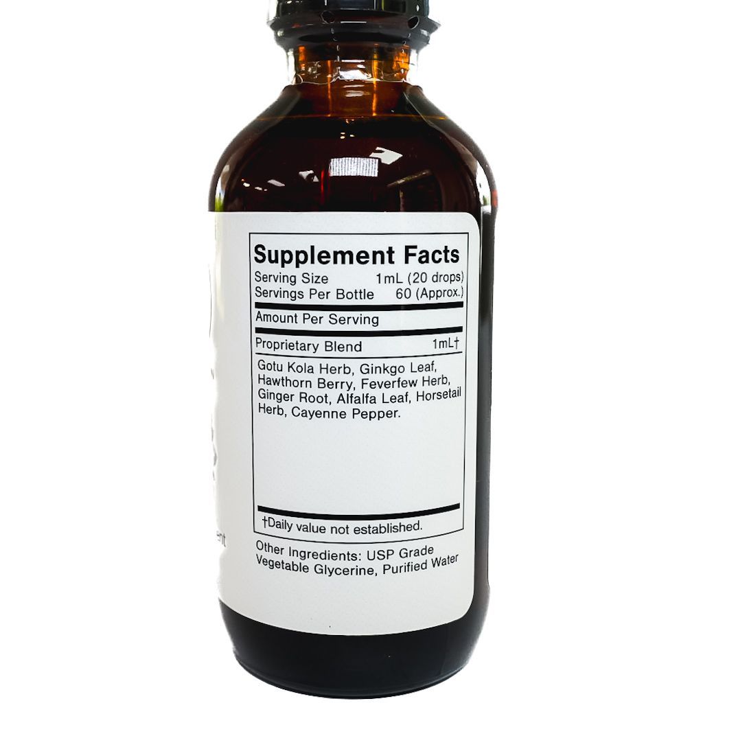 Brown glass dropper bottle labeled “Brain Tonic” on a white background