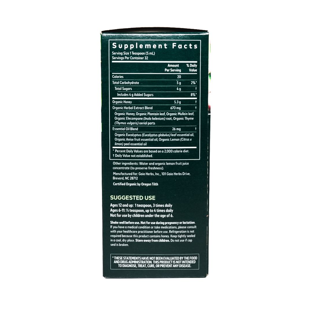 Gaia Herbs Bronchial Wellness Syrup box with yellow flower on green background