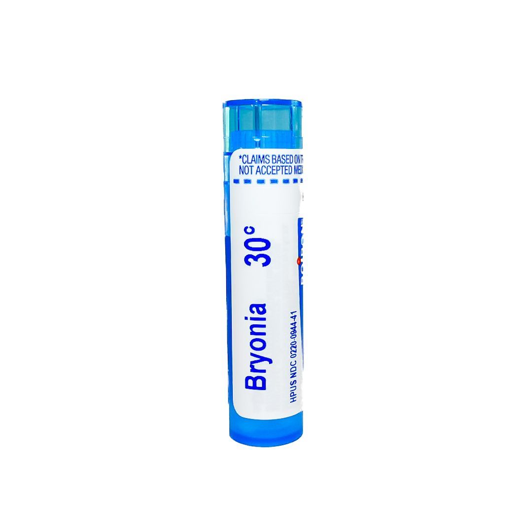 Blue and white Bryonia 30C homeopathic medicine tube on a white background