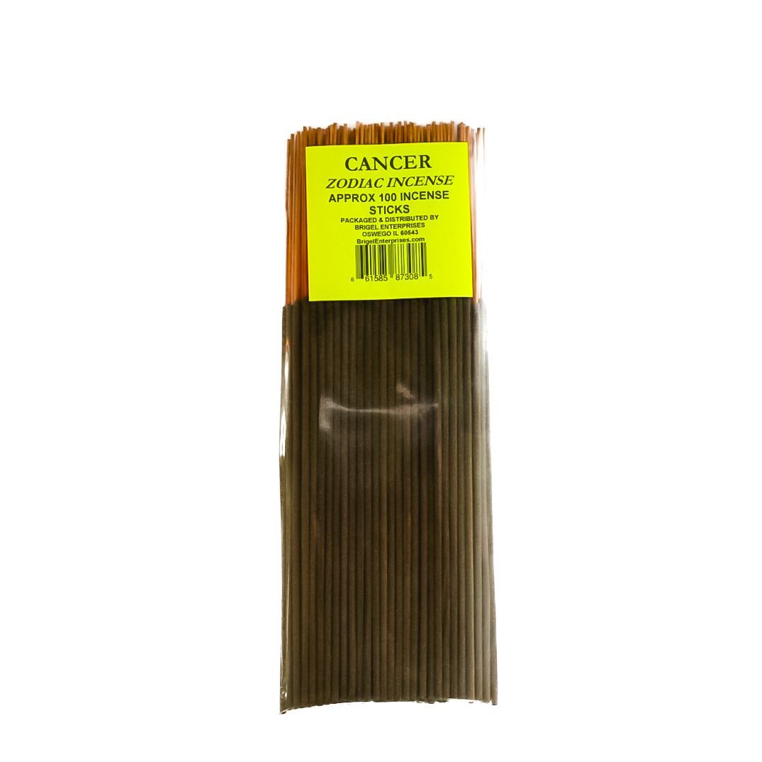 Package of brown cancer zodiac incense sticks with a bright yellow label