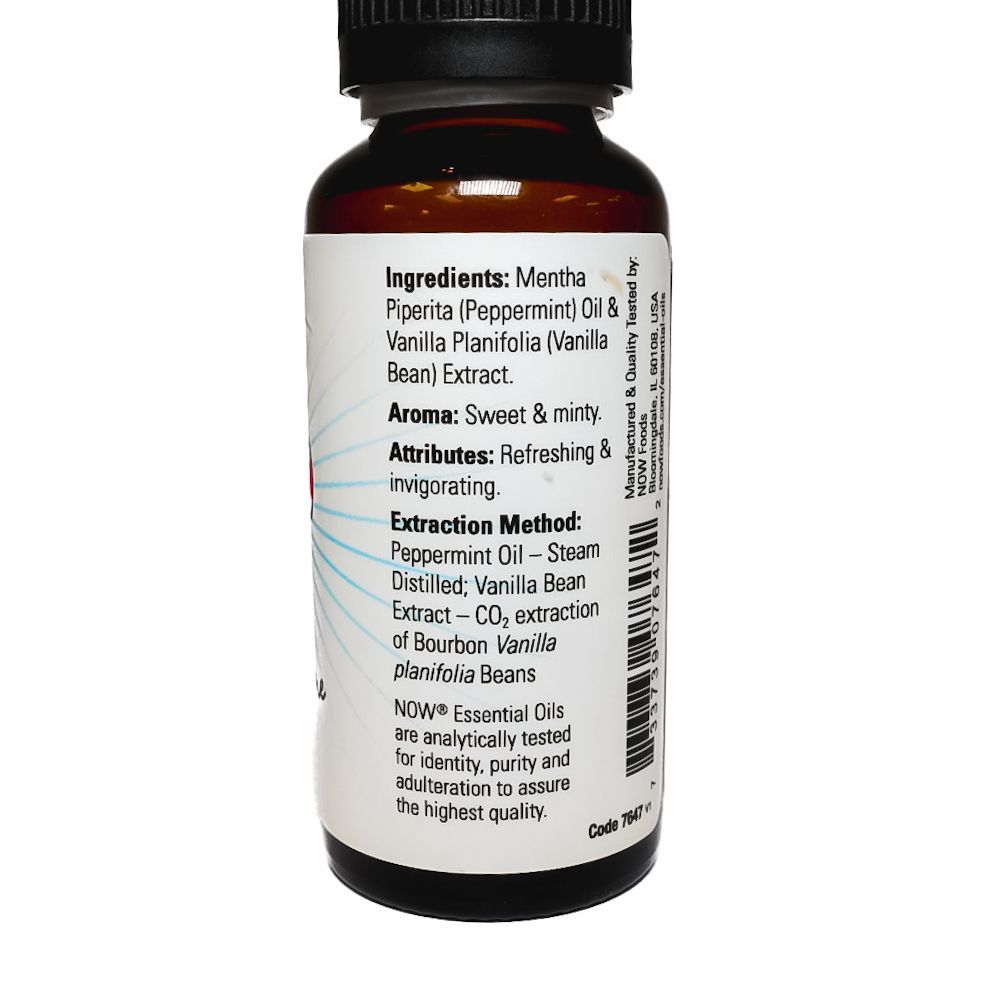 Brown essential oil bottle labeled “Candy Cane” with black cap and red-white candy cane graphic