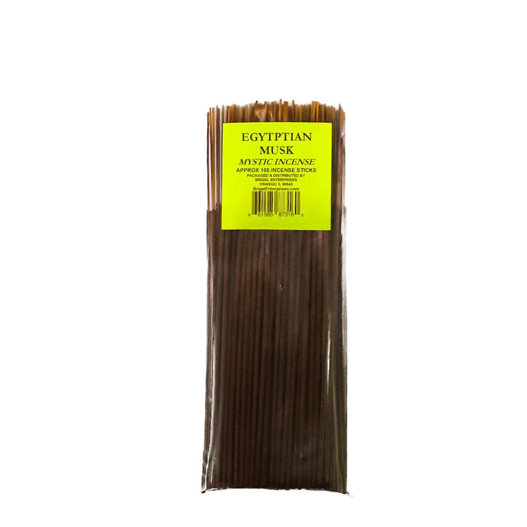 Brown incense sticks in a clear plastic package with a bright yellow label and barcode.