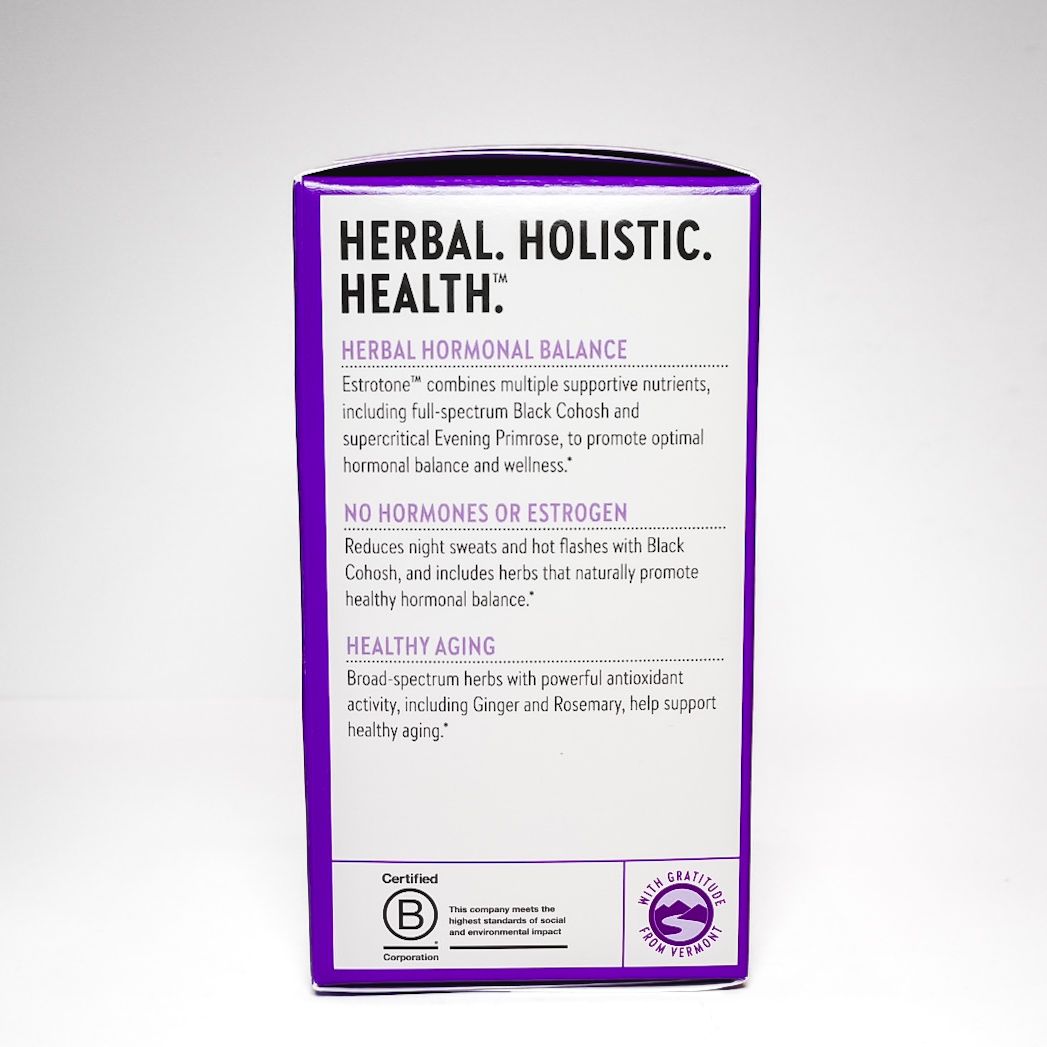 Purple New Chapter Estrotone herbal supplement box on white background