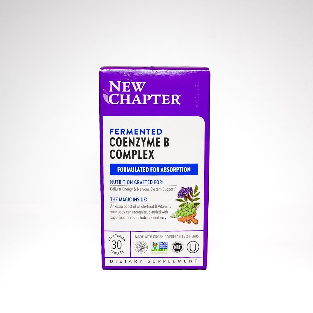 Purple New Chapter Fermented Coenzyme B Complex supplement box on a white background