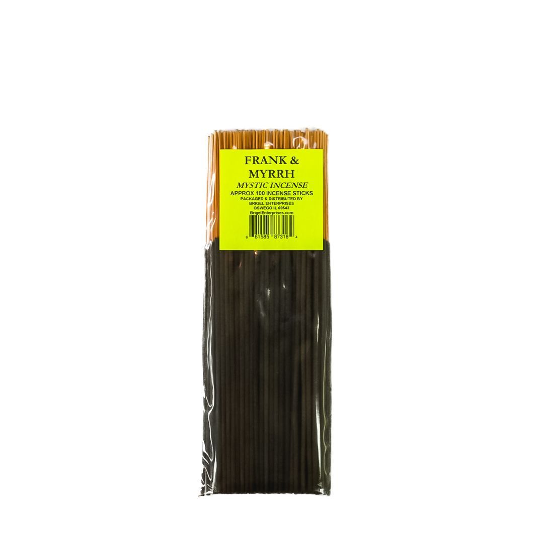Packaged black incense sticks with a bright yellow label and clear plastic wrapping