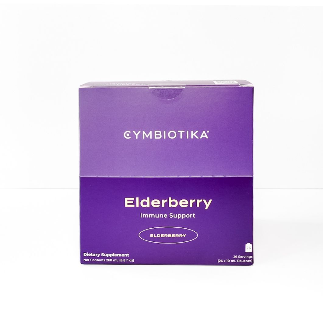 Purple Cymbiotika Elderberry immune support supplement box on white background