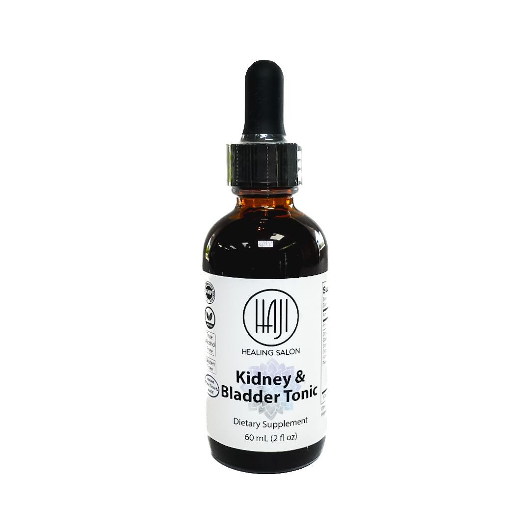 Amber dropper bottle labeled “Kidney & Bladder Tonic” on a white background