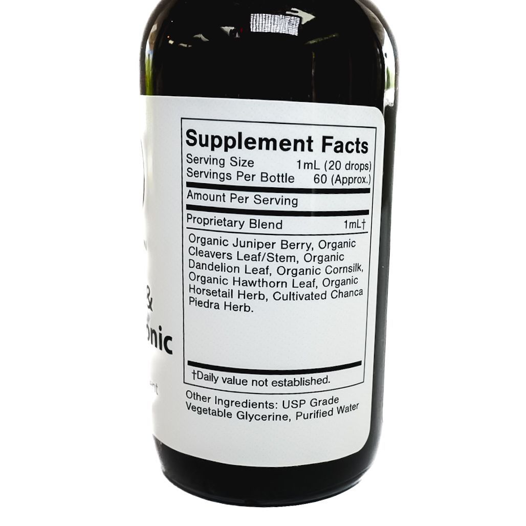 Amber dropper bottle labeled “Kidney & Bladder Tonic” on a white background