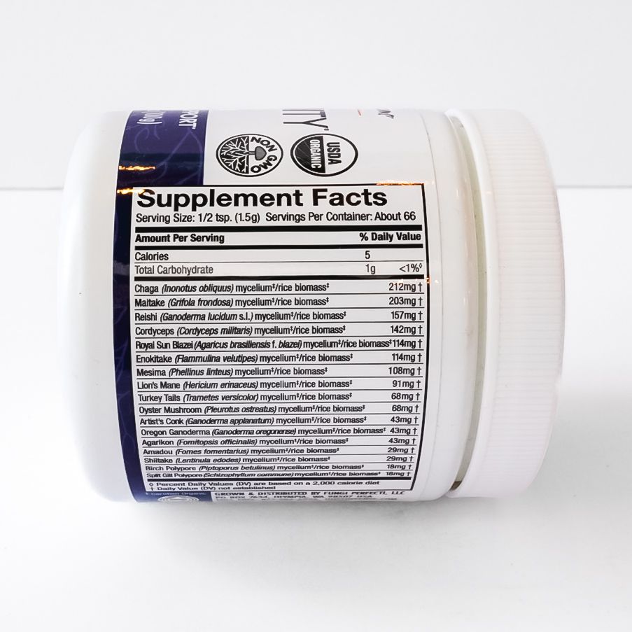 White supplement jar labeled “MyCommunity” by Host Defense on a white background