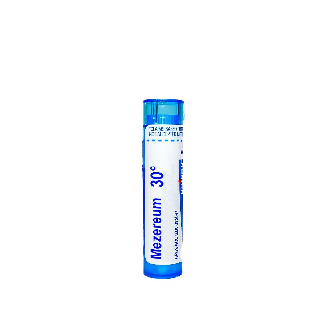 Blue medicine vial labeled “Mezeium 30” on a white background