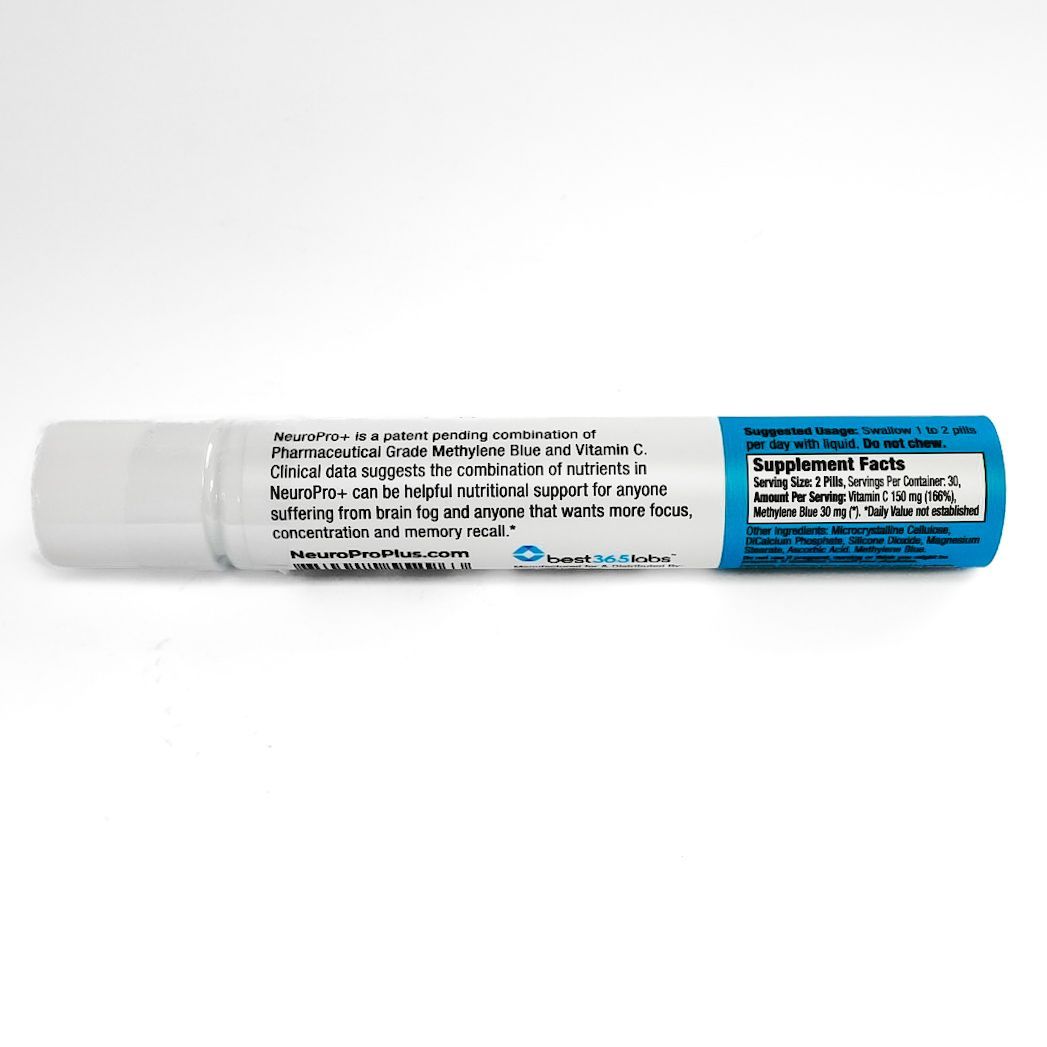 NeuroPro+ Mitochondria Health Tablets bottle with white cap and blue label on white background