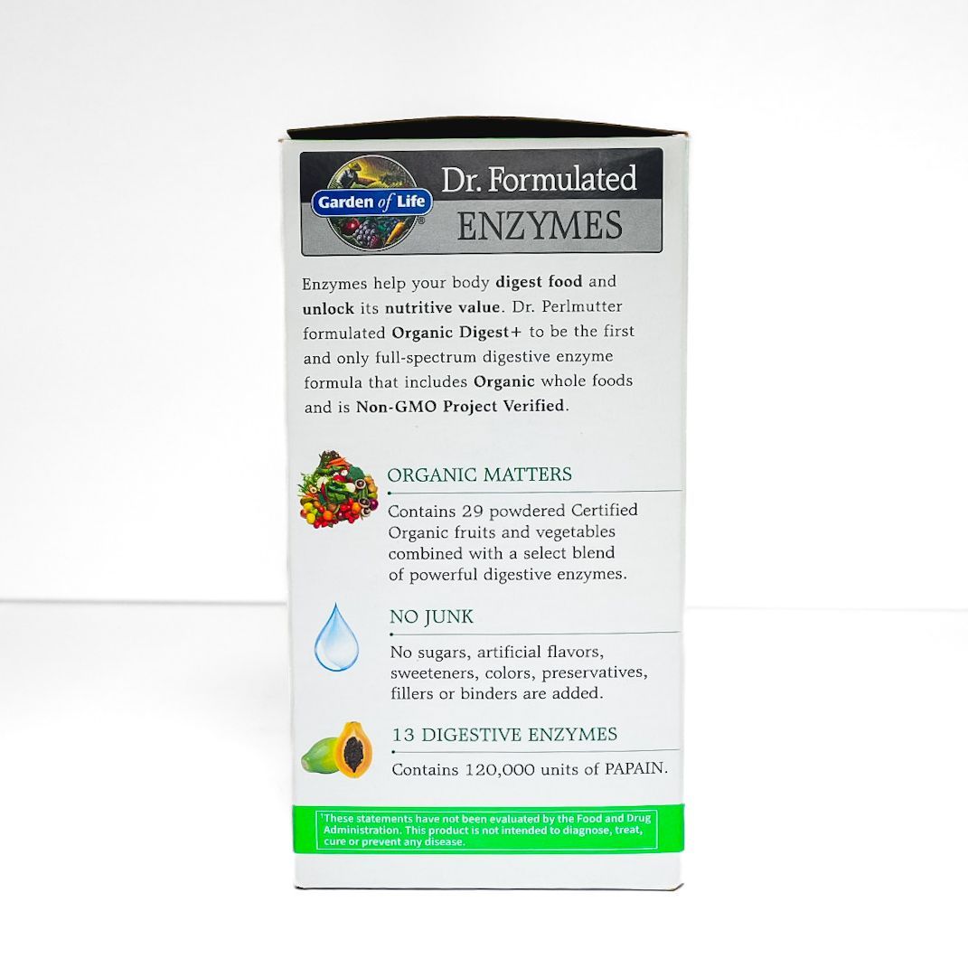 Dr. Formulated Enzymes Organic Digest+ chewable enzyme supplement bottle on white background
