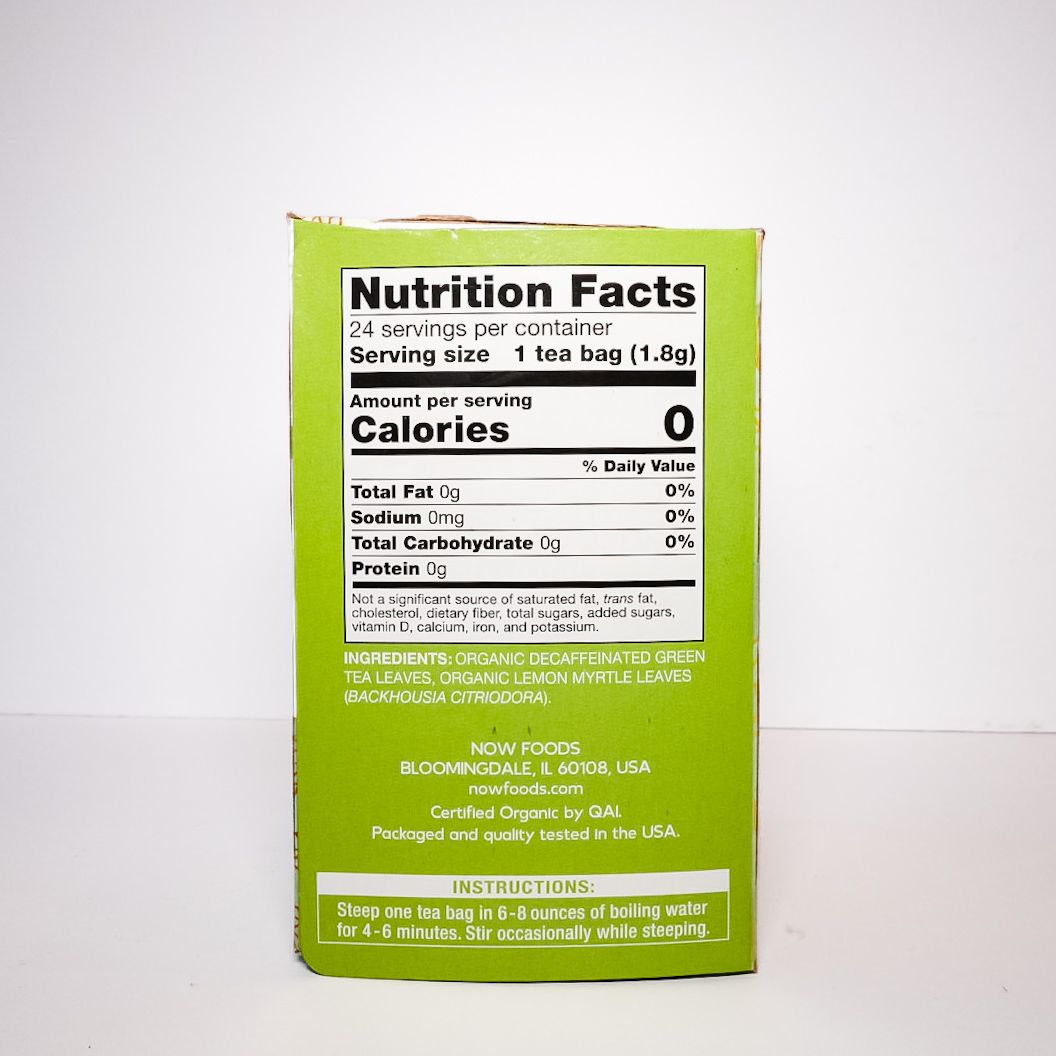 Green nutrition facts box with black-and-white label on a plain white background