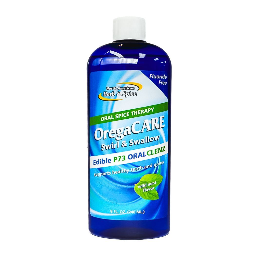 Blue bottle of Children’s OraCare oral gel with white cap and green label, for sore throat relief
