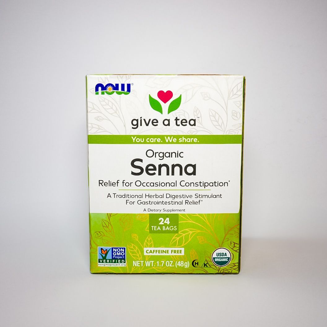 NOW Foods Give a Tea Organic Senna tea box in green and white packaging