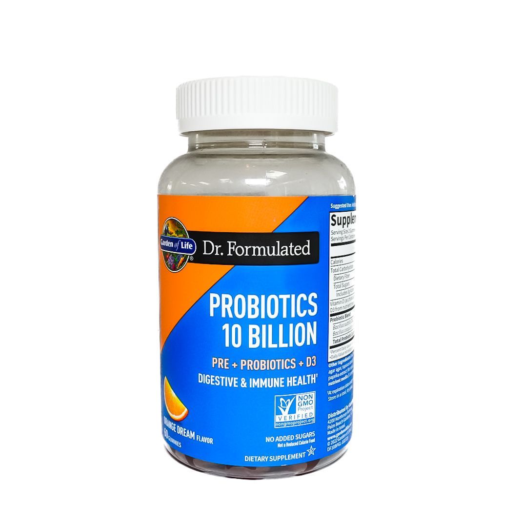 Dr. Formulated Probiotics 10 Billion supplement bottle with blue label and white cap