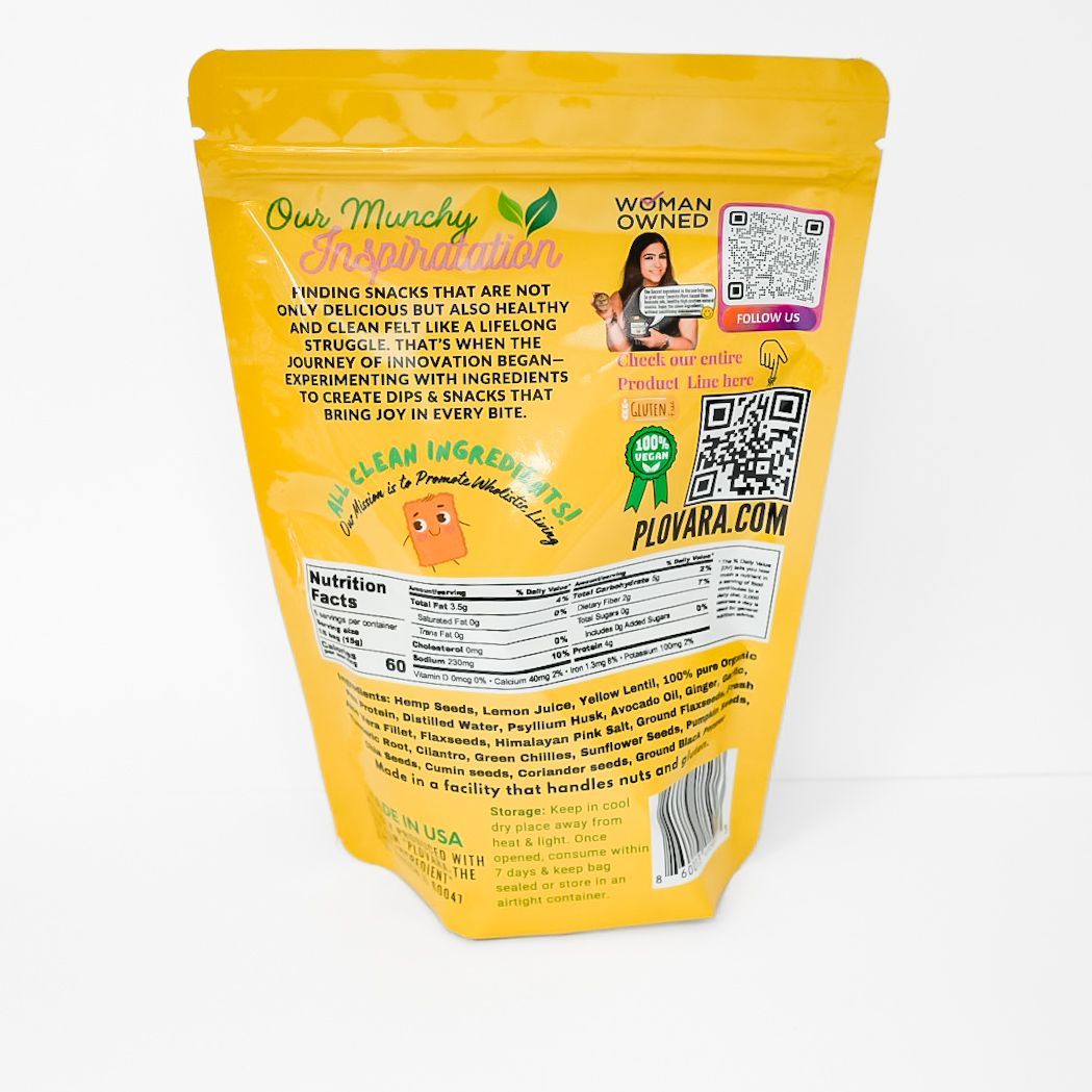 Yellow pouch of Piyova Love Munch vegan plant protein snacks on a white background