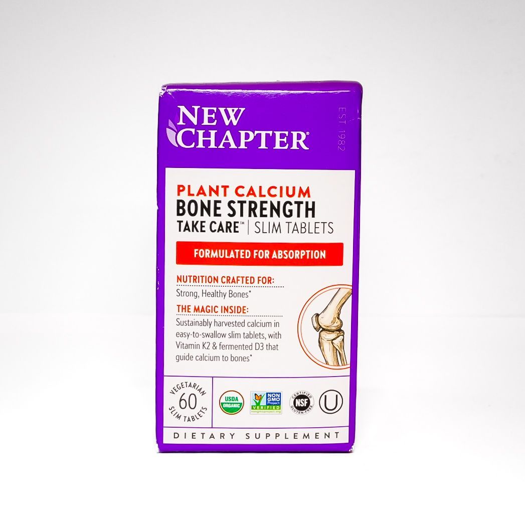 Purple New Chapter Plant Calcium Bone Strength supplement box with white and red label