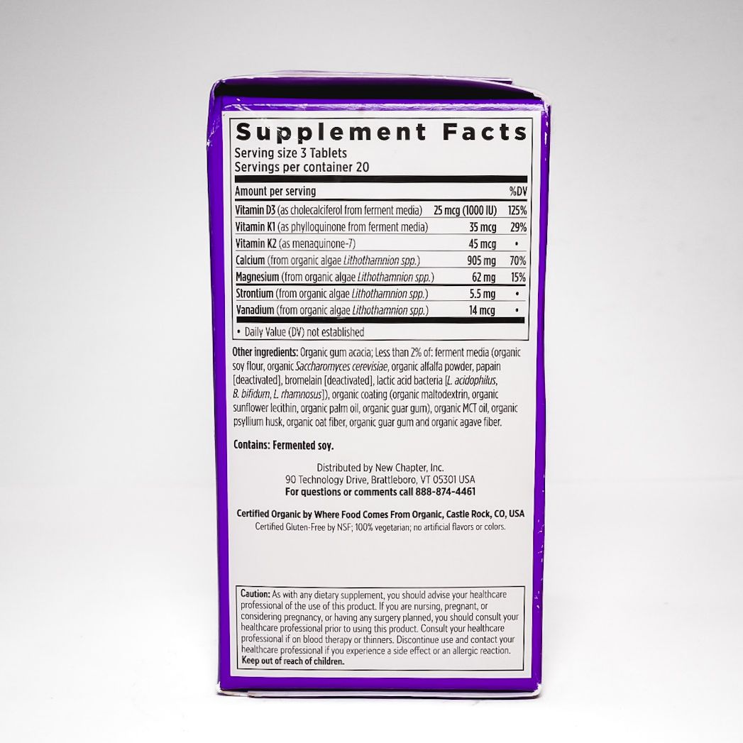 Purple New Chapter Plant Calcium Bone Strength supplement box with white and red label