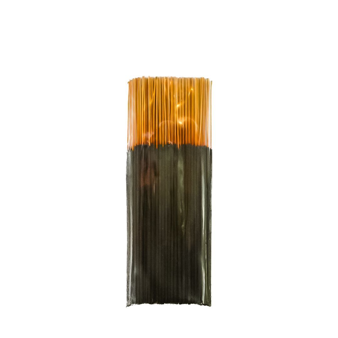Black louvered plastic plant labels in a yellow-labeled package with wooden stakes on top
