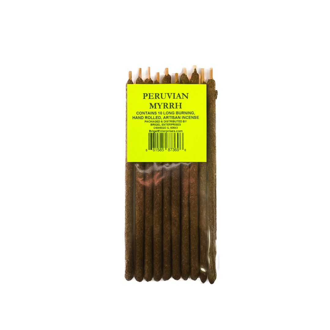 Pack of brown incense sticks with a bright yellow label and barcode on a white background