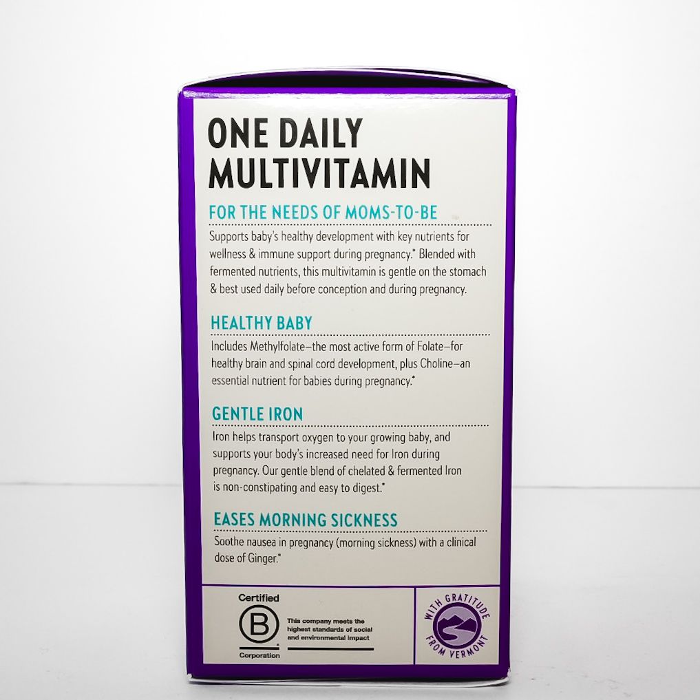 Purple box of New Chapter One Daily Prenatal Multivitamin on a white background