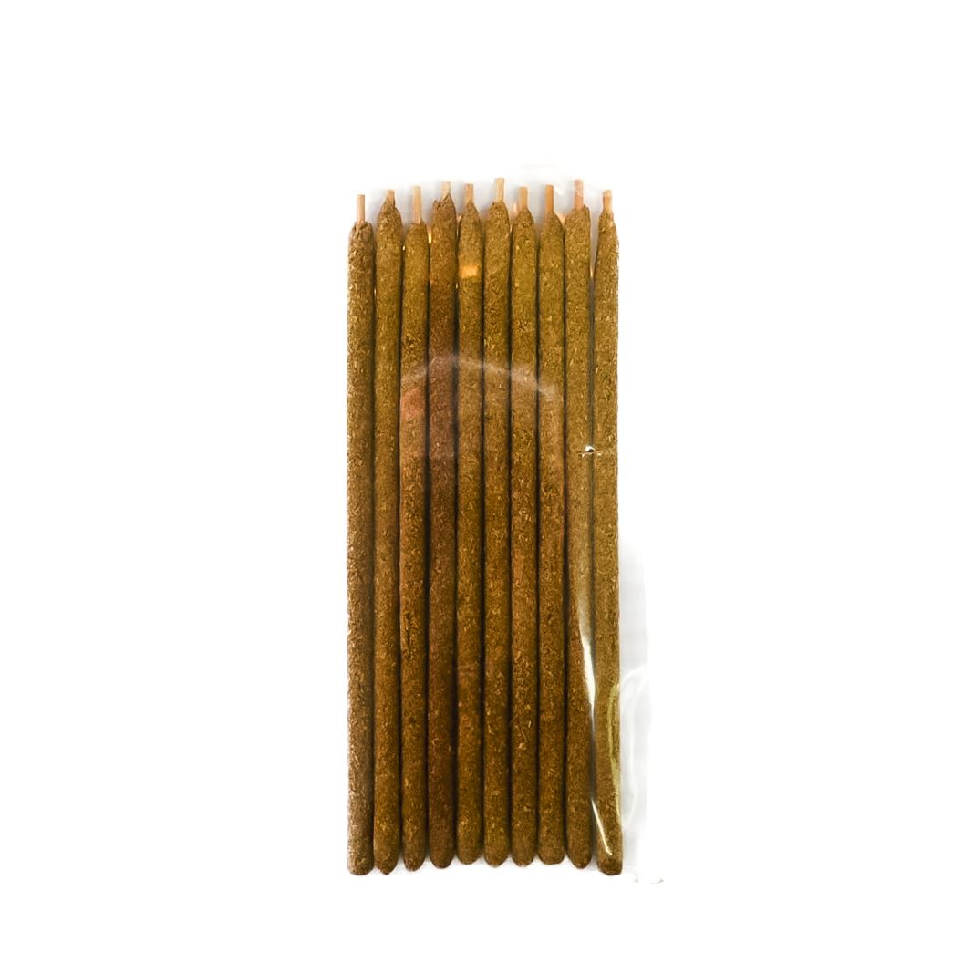 Packaged Palo Santo incense sticks with a bright yellow label on a white background