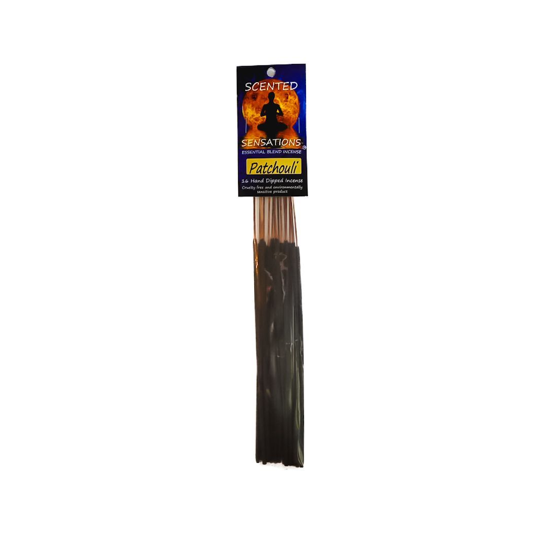 Pack of black incense sticks with a purple and orange label on a white background