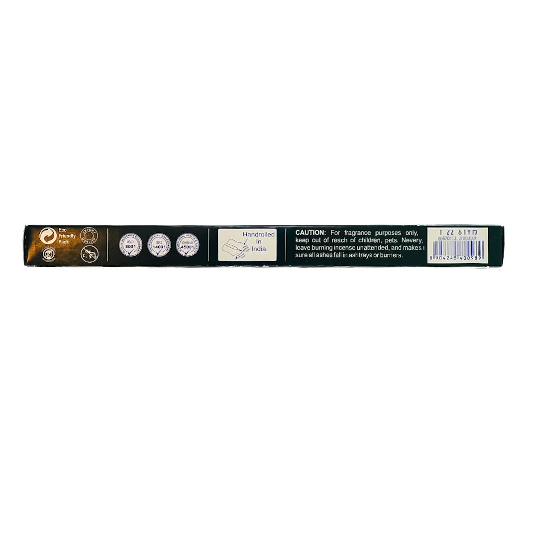 Palo Santo incense box with black, red, and cream packaging and circular decorative emblems.