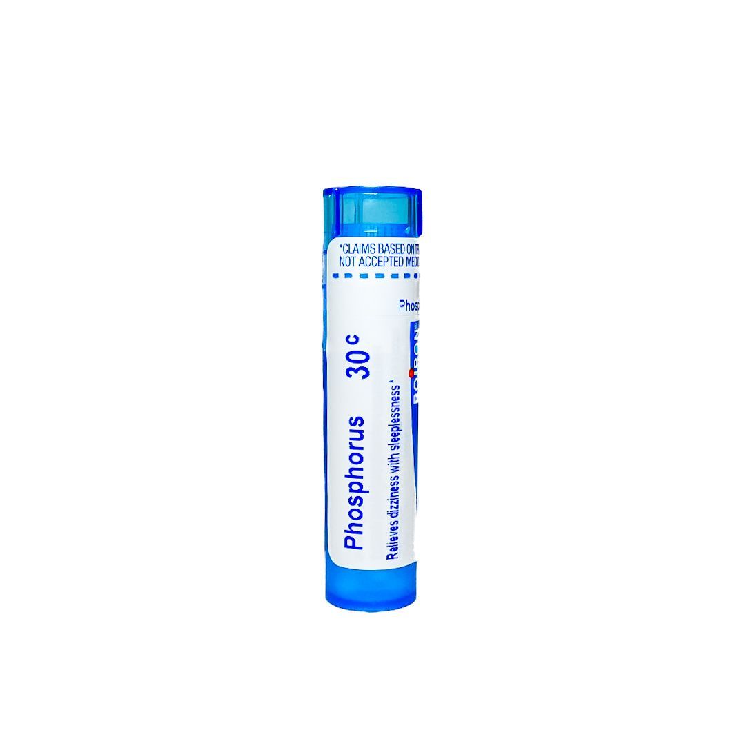 Blue cylindrical tube labeled “Phosphorus 30c” on a white background