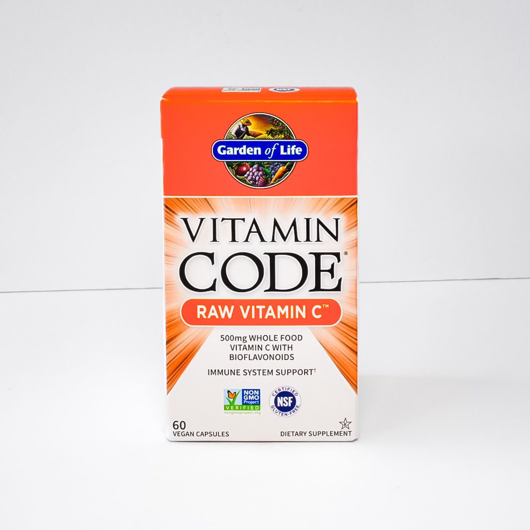Garden of Life Vitamin Code Raw Vitamin C supplement box, orange and white packaging.