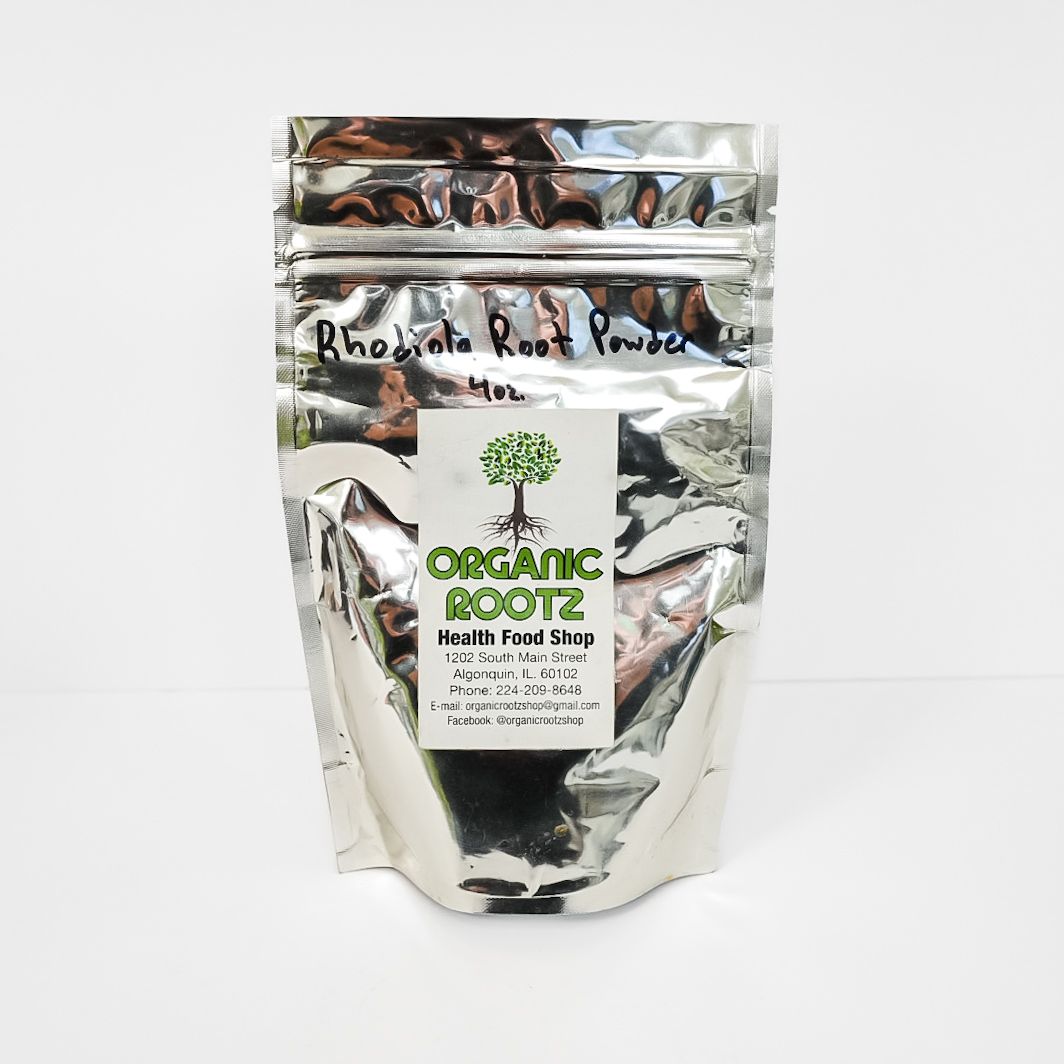 Clear resealable pouch of Organic Roots bath salt scrub with tree label on white background