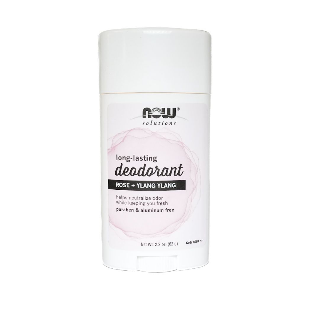 White stick deodorant labeled “new” and “long lasting deodorant” on a white background