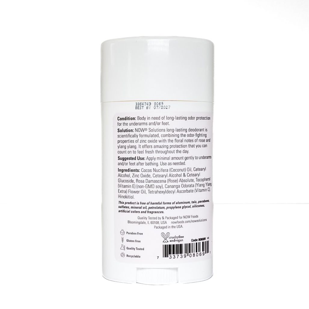 White stick deodorant labeled “new” and “long lasting deodorant” on a white background