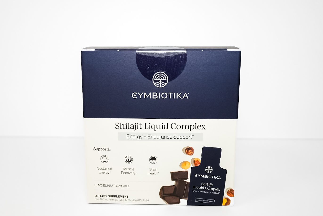 CYMBIOTIKA Shake Liquid Complex box with dark blue and white packaging, product bottles and ingredients shown